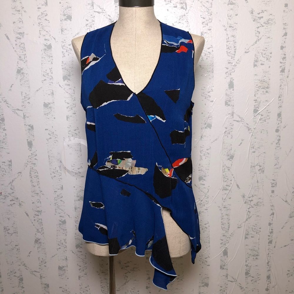 Proenza Schouler Indigo Abstract Silk Top – Size 10